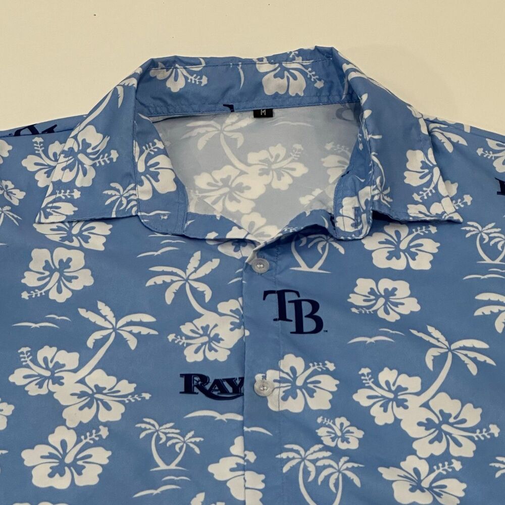 Tampa Bay Rays Men's Hawaiian Aloha Shirt Light Blue MLB, Size M